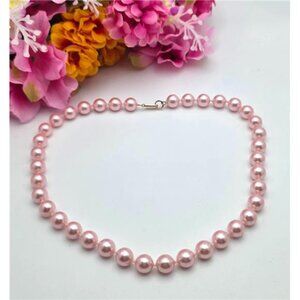 Vintage Pink Faux Pearl Necklace 18in 10mm Blush Beads Hong Kong Hook Clasp